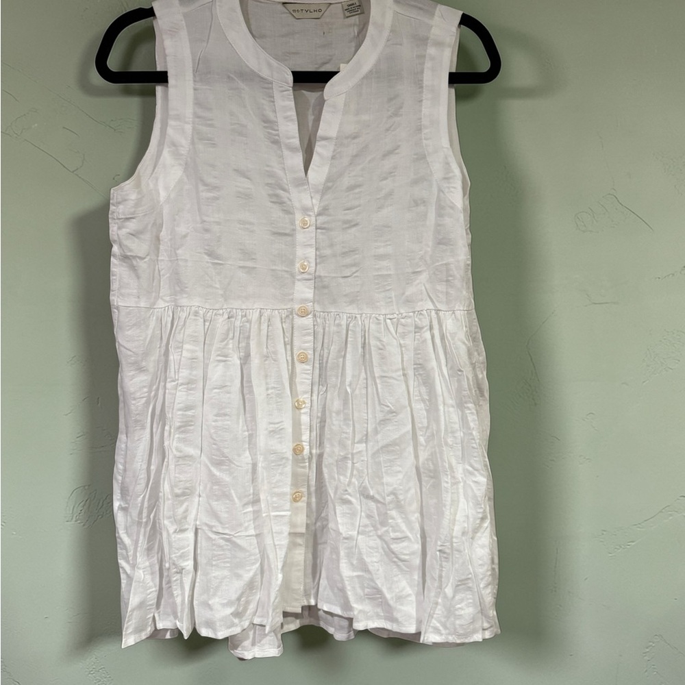 Anthropologie White Textured Sleeveless Blouse
